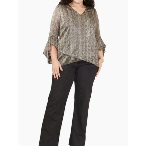 VINCE CAMUTO Plus-Size MetallicStripe FlutterSleeve Blouse 3X Sparkle and shine - Picture 1 of 5